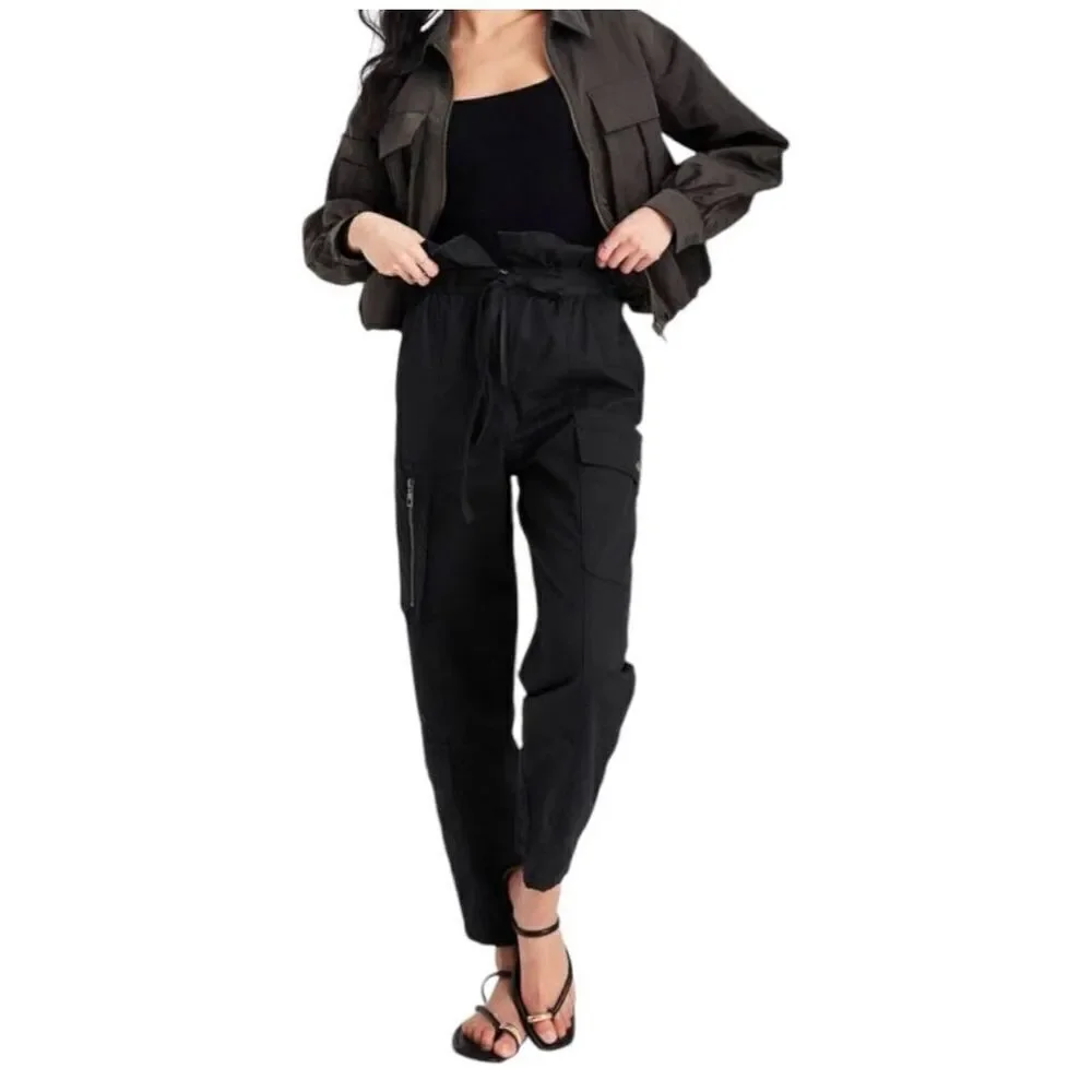 NEW Future Collective Jenny K. Lopez Fold Over Cargo Pants Black 10